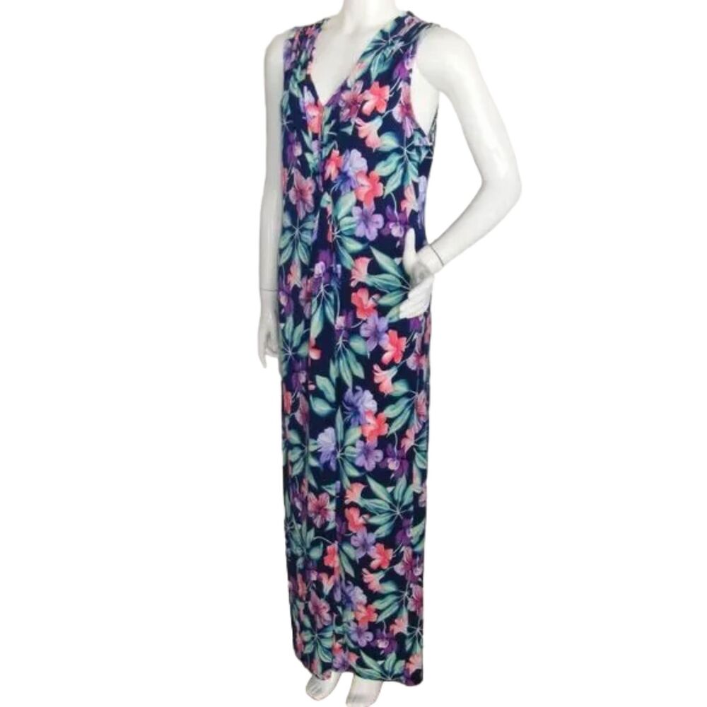 TOMMY BAHAMA Maxi Dress, L, Floral, Navy, Twist Front, Sleeveless - Picture 4 of 11